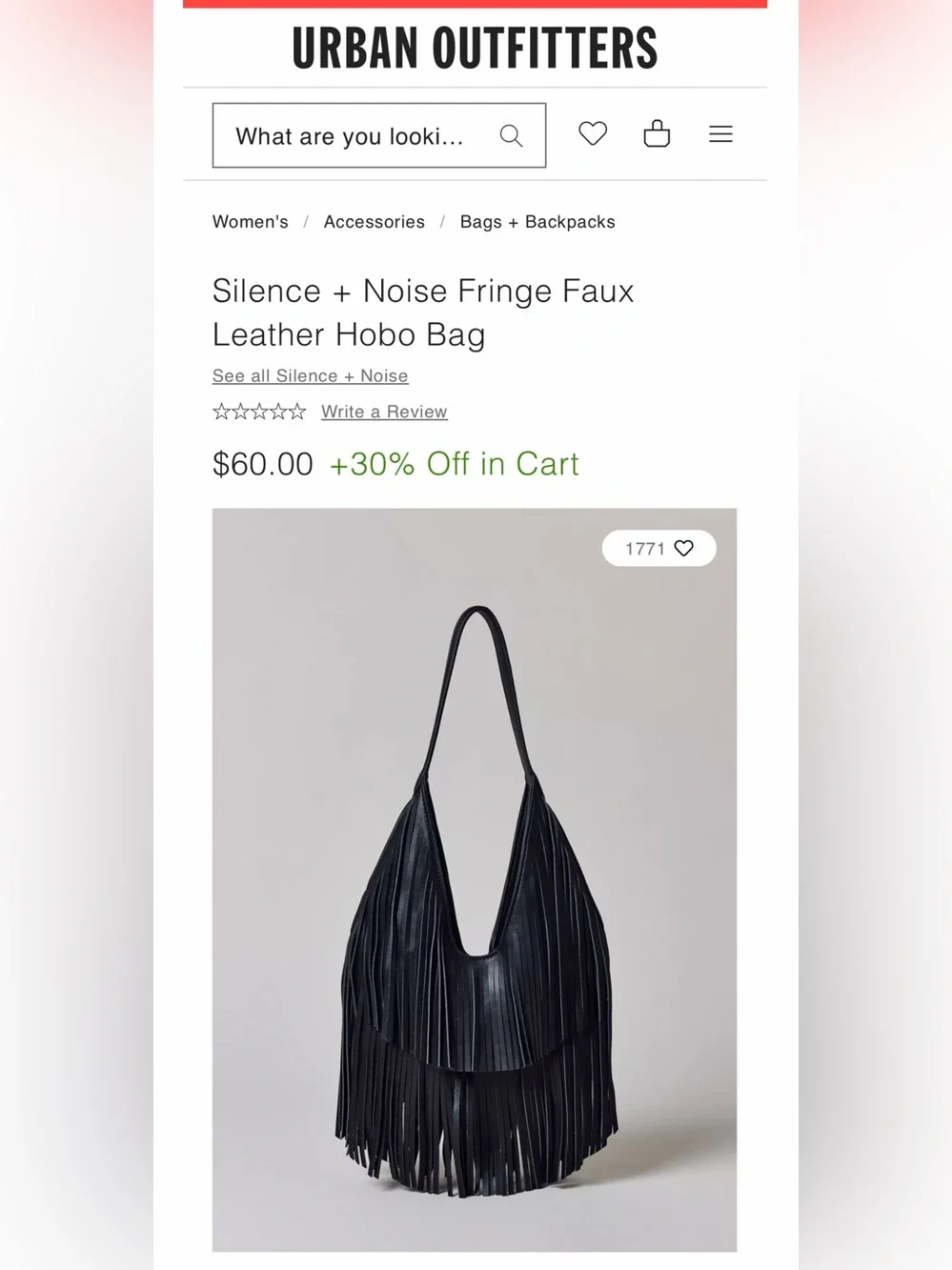 silence + noise Black Layered Fringe Faux Leather Hobo